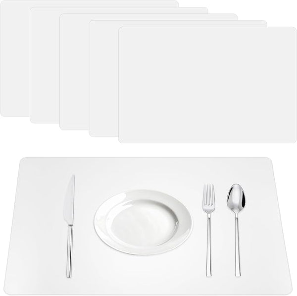 5PCS Clear Plastic Placemats – 17×11in, Non-Slip, Heat-Resistant & Wipeable (Matte Translucent)