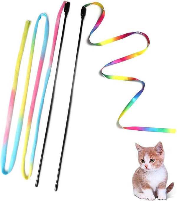 Cat Wand Toys 2PCS – Interactive Rainbow Teaser String Toy for Indoor Cats & Kittens