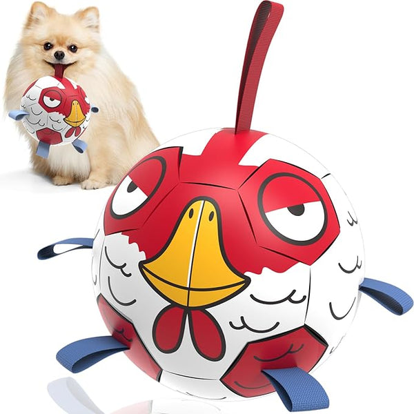 QDAN Dog Soccer Ball Toy – 6in Chicken Ball with Straps for Small & Medium Dogs