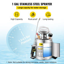 VEVOR 1Gal Stainless Steel Hand Pump Sprayer with Hose & Adjustable Nozzle