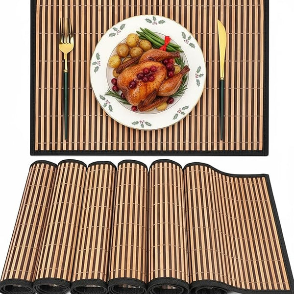 Pickmesh Bamboo Placemats Set of 6 – 18×12in, Woven Japanese-Style, Heat-Resistant & Washable