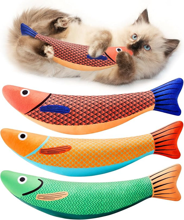 Potaroma Cat Toys Saury Fish 3-Pack – Catnip Crinkle Kicker, 9.4in for Indoor Cats