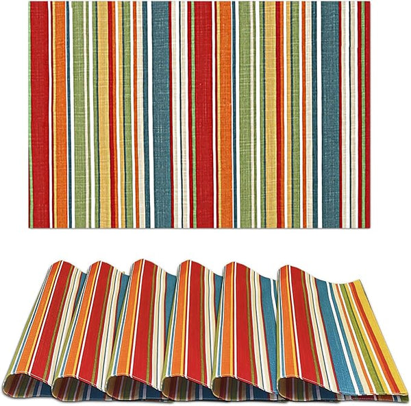 Ruvanti 100% Cotton Placemats Set of 6 – 13×19in, Multi-Stripe Dining Table & Kitchen Mats